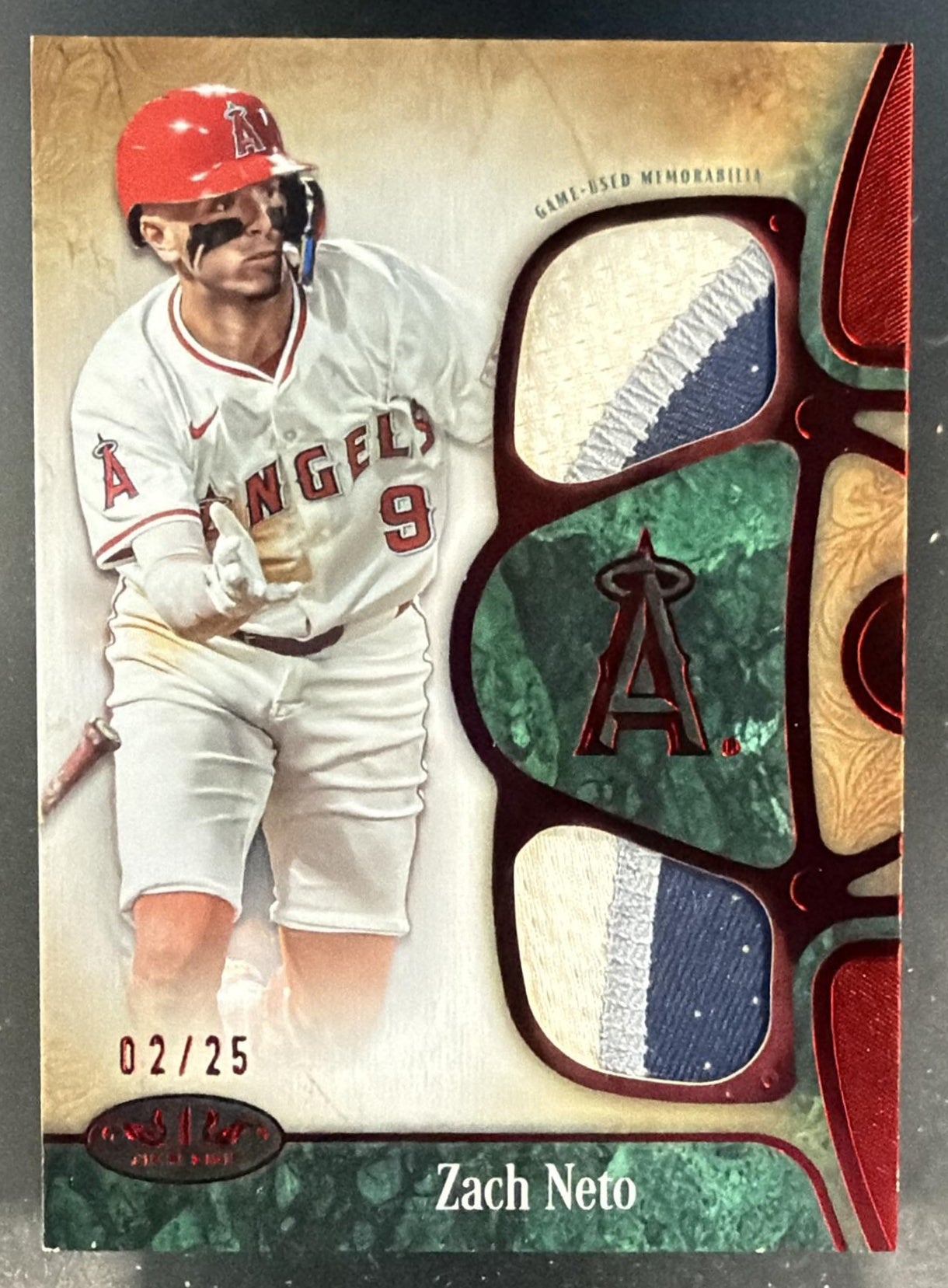 2026 Topps Tier One Zach Neto #T1R-ZN Relic Dual Patch 2/25 MEM Angels — front