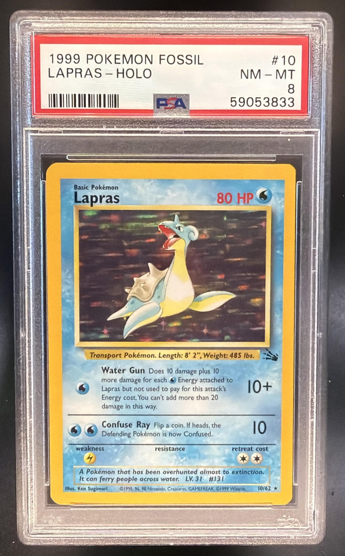 1999 Pokemon Fossil Lapras #10/62 PSA 8 — front