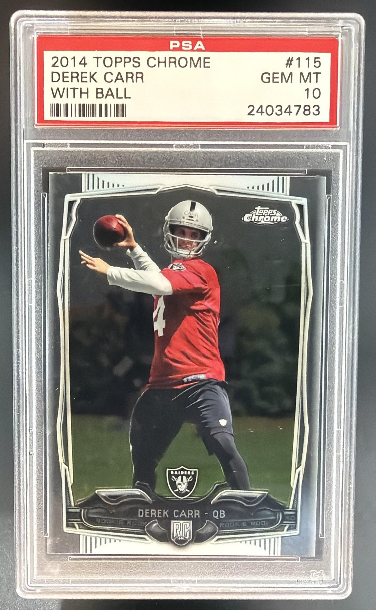 2014 Topps Chrome Derek Carr #115 RC Raiders PSA 10 — front