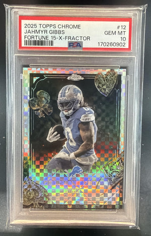 2025 Topps Chrome Jahmyr Gibbs #F15-12 Fortune 15 X-Fractor Lions PSA 10
