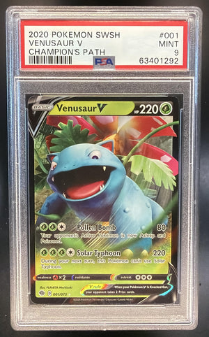 2020 Pokemon Sword & Shield Champion's Path Venusaur V #001/073 Holo PSA 9
