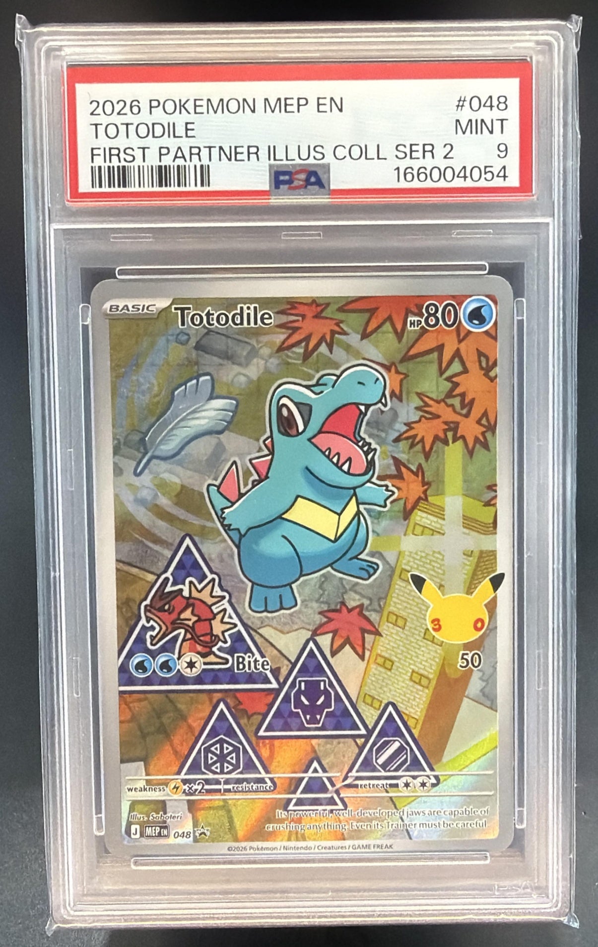 2026 Pokemon Black Star Promos Totodile First Partner Illustration Coll. PSA 9 — front