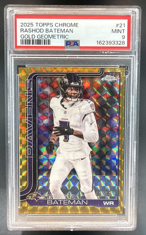 2025 Topps Chrome Rashod Bateman #21 Gold Geometric Refractor 42/50 Ravens PSA 9