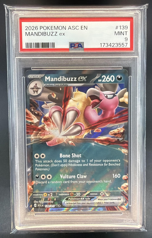 2026 Pokemon Ascended Heroes Mandibuzz ex #139/217 Double Rare PSA 9 — front