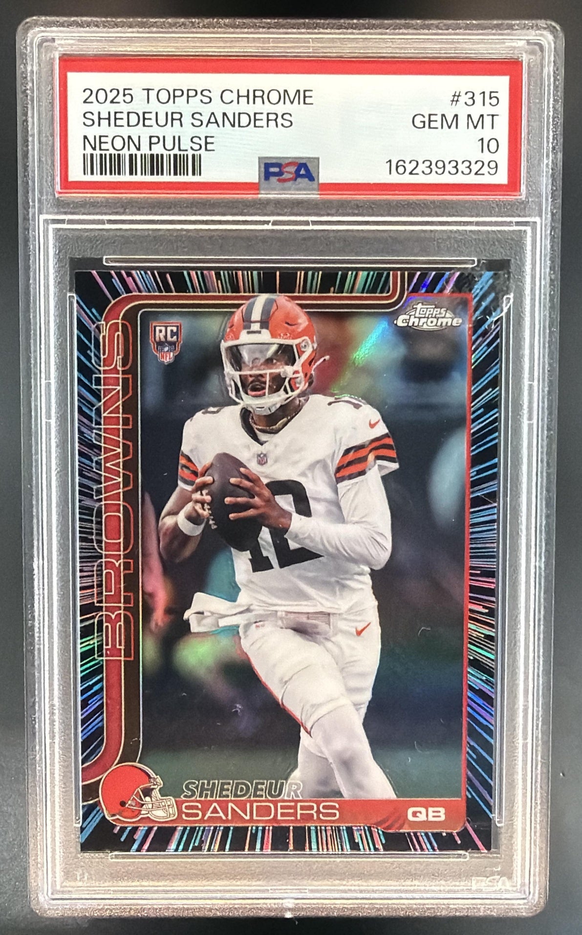 2025 Topps Chrome Shedeur Sanders #315 Rookie Neon Pulse Refractor RC PSA 10 — front