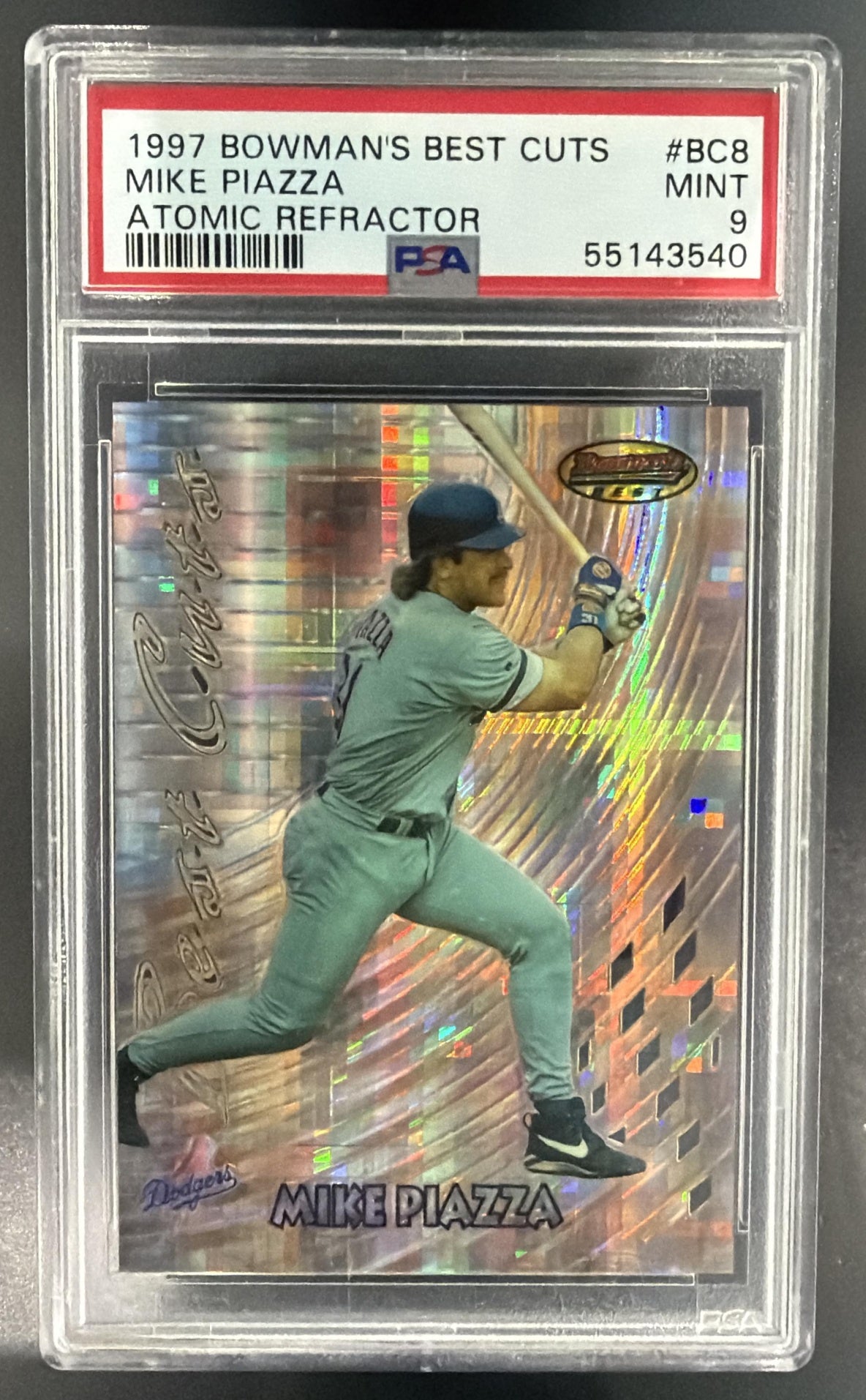 1997 Bowman's Best Mike Piazza #BC8 Cuts Atomic Refractor Dodgers PSA 9 — front