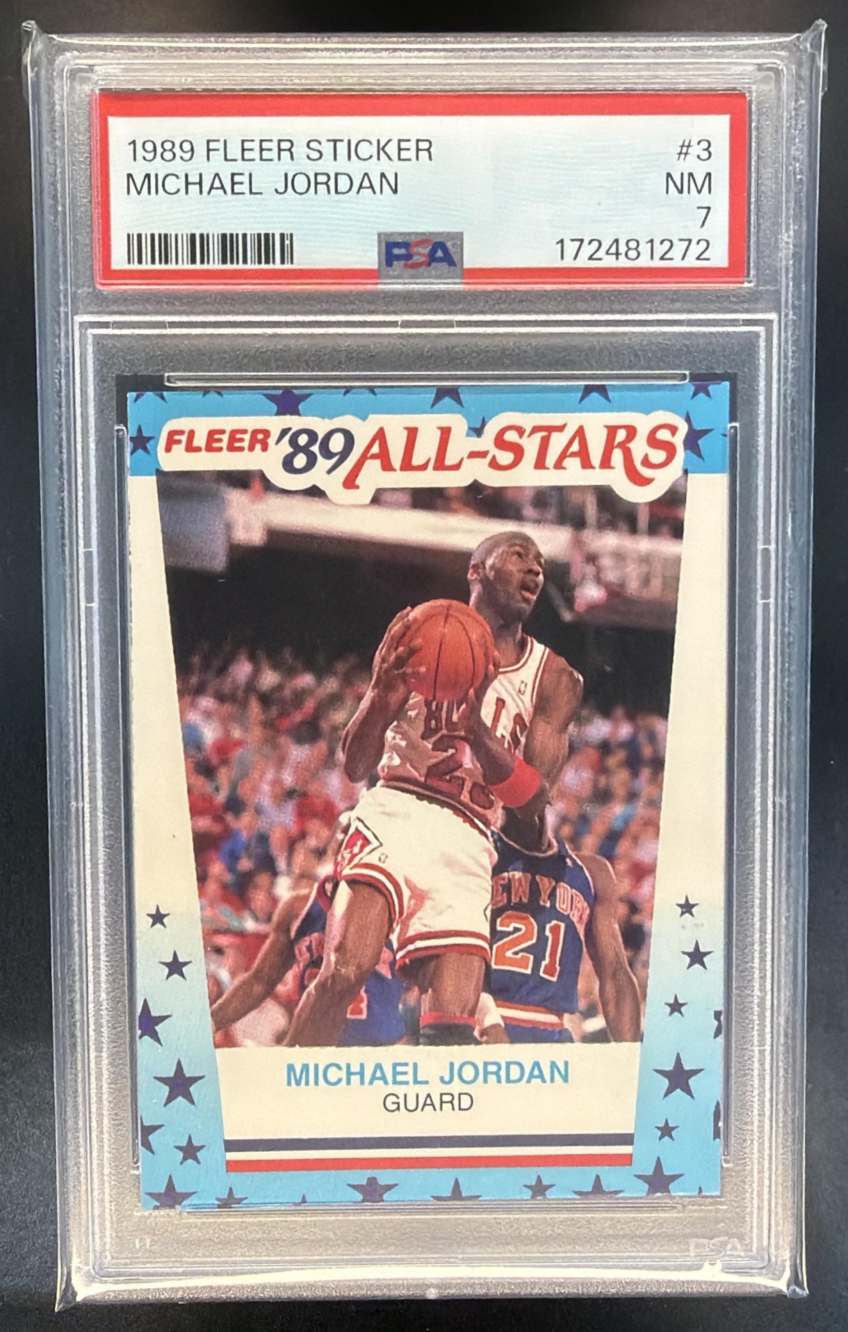 1989-90 Fleer Michael Jordan #3 Stickers Bulls PSA 7 — front