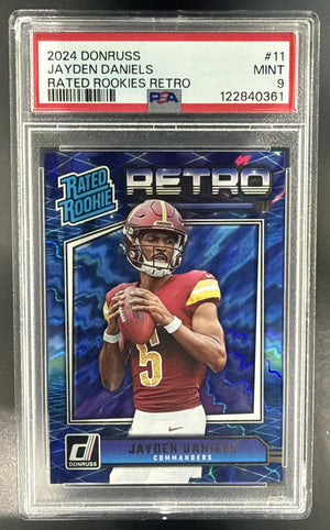 2024 Panini Donruss Jayden Daniels #11 Retro Rated Rookie Commanders PSA 9