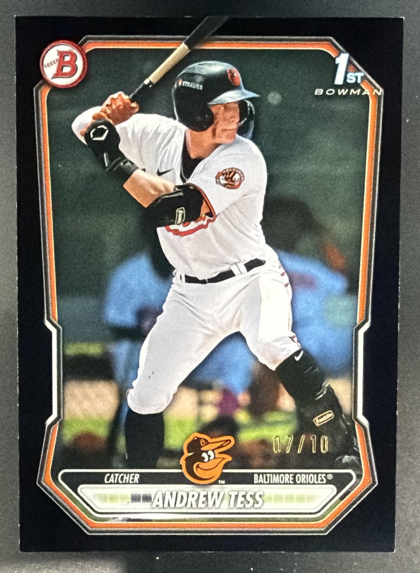 2026 Bowman Andrew Tess #BP-90 Black Border 7/10 1st Prospect Orioles — front