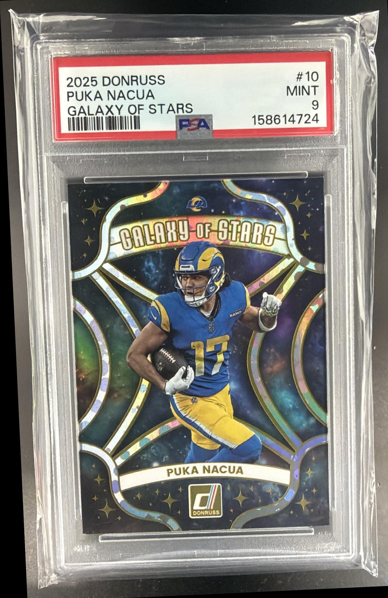 2025 Panini Donruss Puka Nacua #10 Galaxy of Stars Rams PSA 9 — front