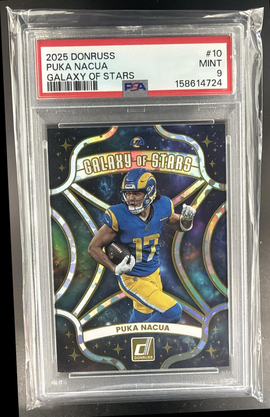 2025 Panini Donruss Puka Nacua #10 Galaxy of Stars Rams PSA 9 — front