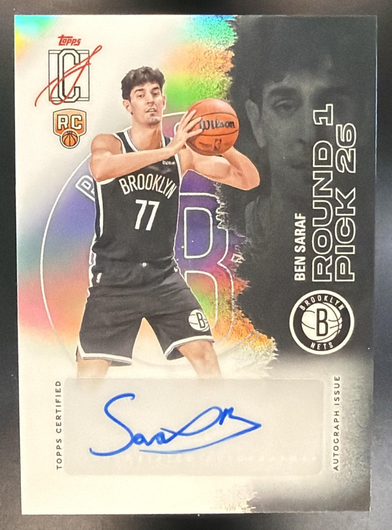 2025-26 Topps Signature Class Ben Saraf #RCC-BS Rookie Chrome Auto RC Nets — front