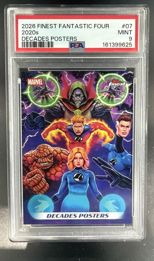 2026 Topps Marvel Finest The Fantastic Four 65th 2020s Decades Posters PSA 9 — front
