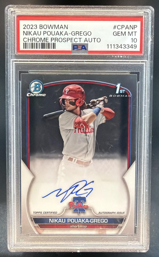 2023 Bowman Nikau Pouaka-Grego #CPA-NP Chrome Auto 1st Prospect Phillies PSA 10 — front