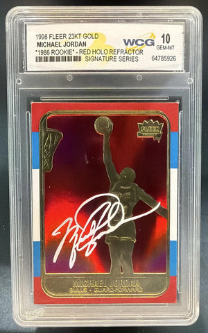 1997 Fleer 23KT Gold Michael Jordan Red Holographic Foil Facsimile Auto /10000