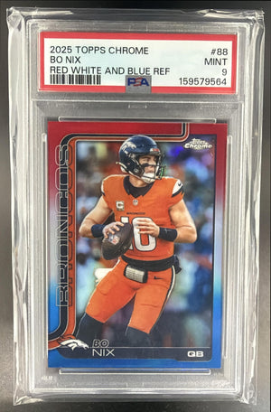 2025 Topps Chrome Bo Nix #88 Red/White/Blue Refractor Broncos PSA 9