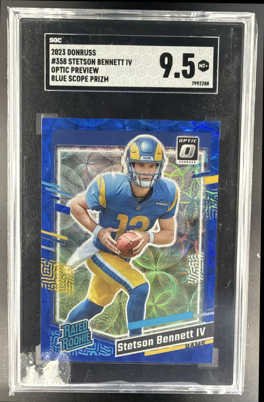 2023 Optic Stetson Bennett IV Rated Rookie Preview Blue Scope Prizm RC SGC 9.5 — front