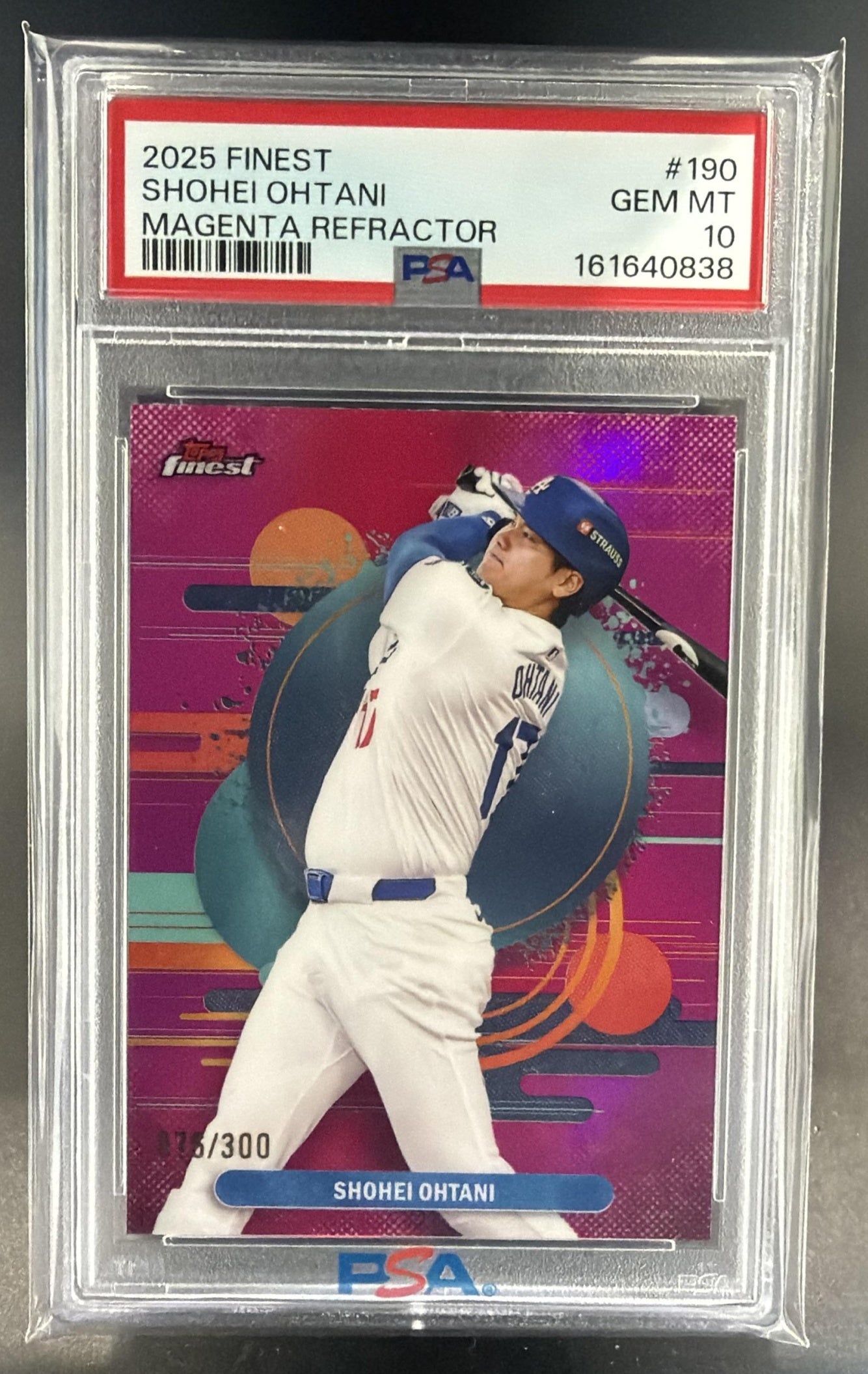 2025 Topps Finest Shohei Ohtani #190 Uncommon Magenta Refractor /300 PSA 10 — front