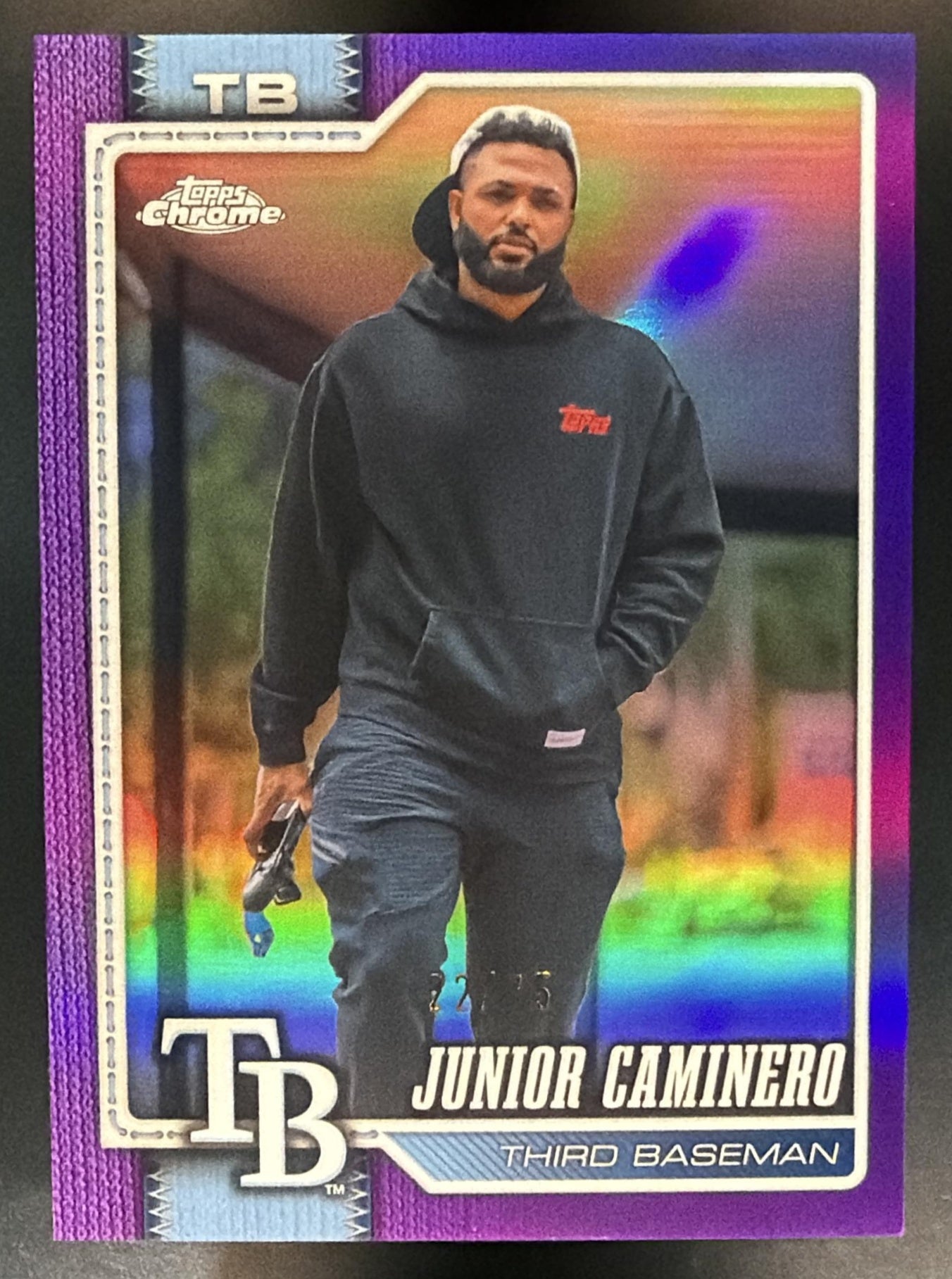 2026 Topps Chrome Junior Caminero #130 Image Variation Purple Refractor /75 Rays — front