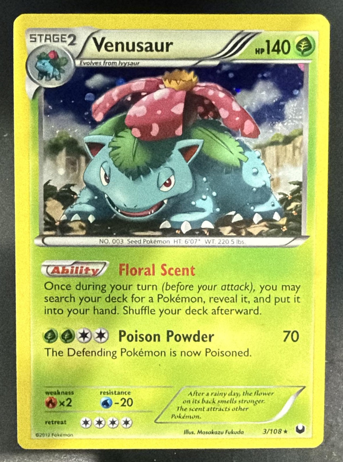 2012 Pokemon Black & White Dark Explorers Venusaur #3/108 Reverse Holo — front