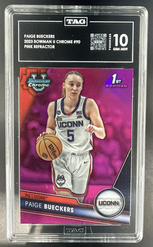 2023 Bowman University Chrome Paige Bueckers #90 Pink 1st Refractor TAG 10