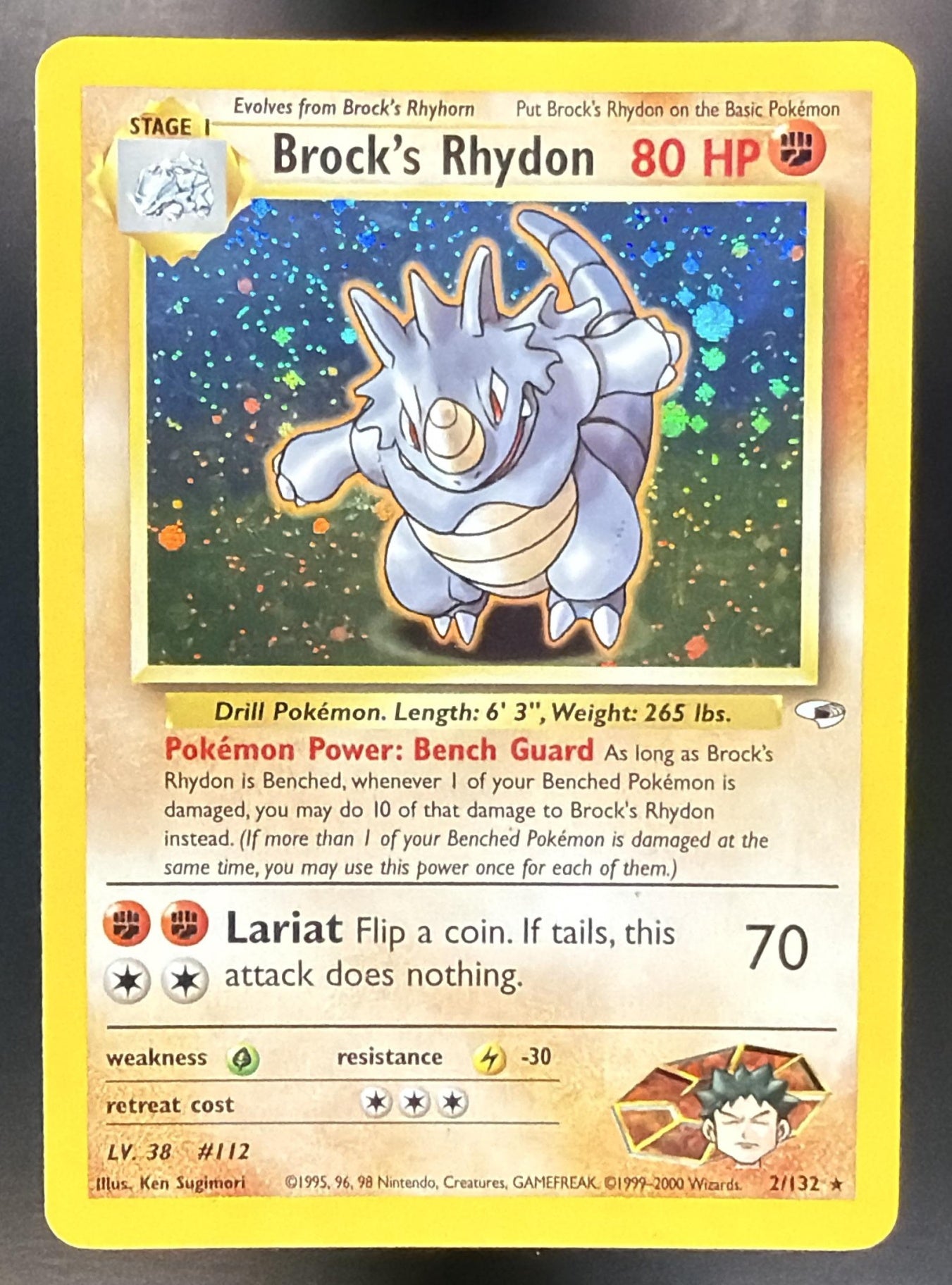 2000 Pokemon Gym Heroes Brock's Rhydon #002/132 Holo — front