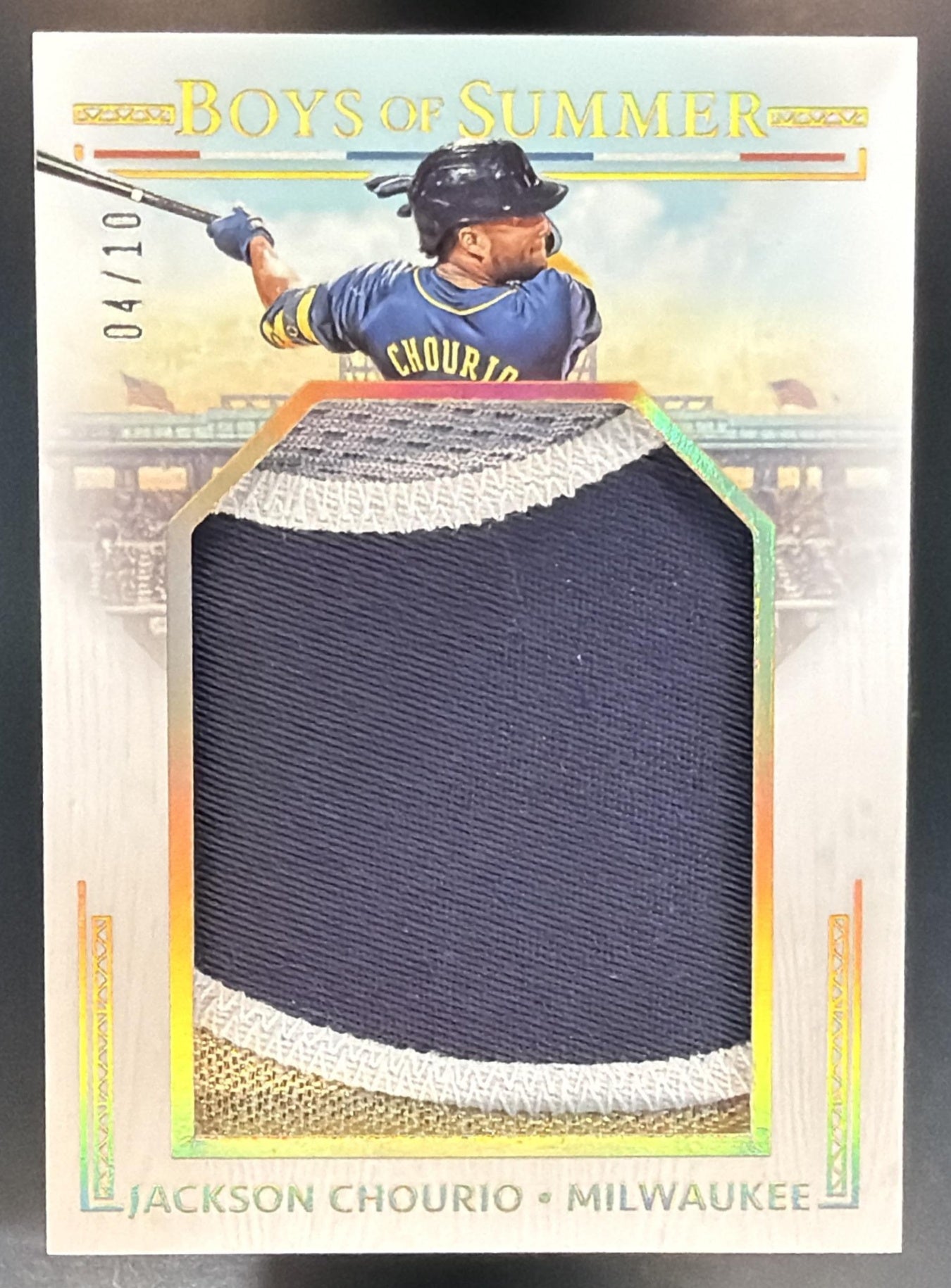 2024 Boys of Summer Jackson Chourio Jumbo Prospect Materials Holo Gold /10 MEM — front