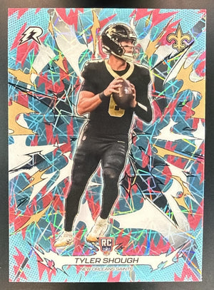 2025 Topps Resurgence Tyler Shough #163 Sky Blue and Pink Shock Refractor RC