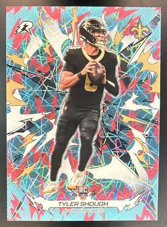 2025 Topps Resurgence Tyler Shough #163 Sky Blue and Pink Shock Refractor RC — front