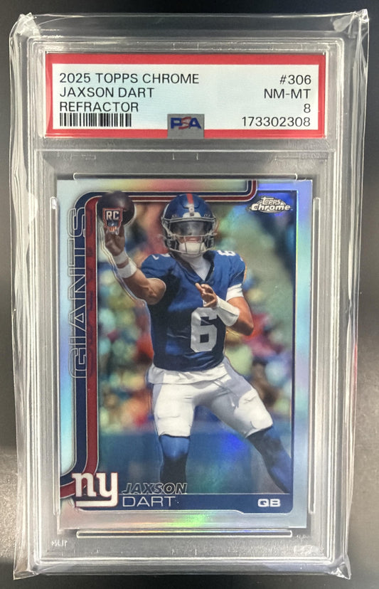 2025 Topps Chrome Jaxson Dart #306 Rookie Refractor RC Giants PSA 8 — front