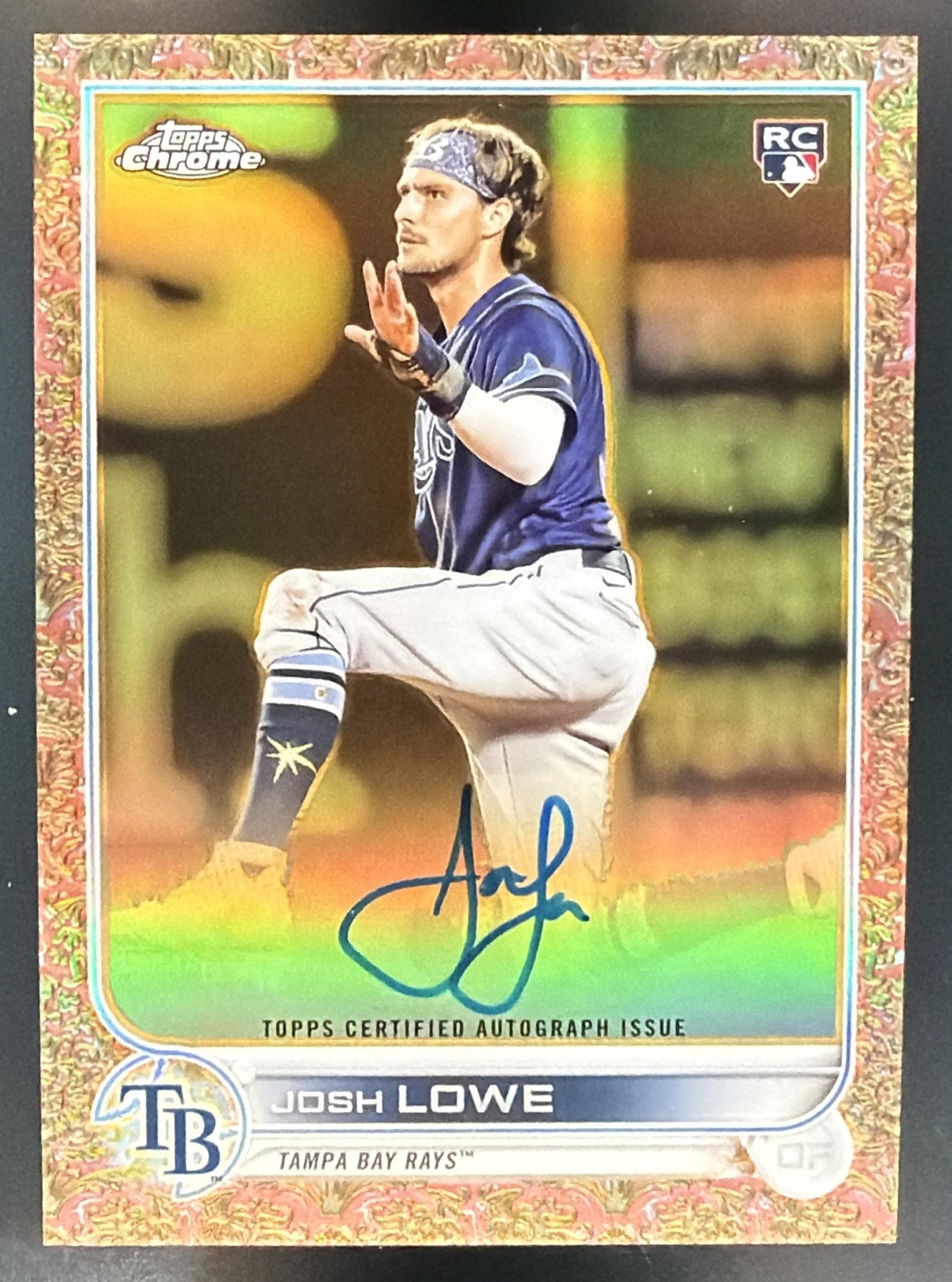 2022 Topps Gilded Collection Josh Lowe #GEA-JL Chrome Gold Etch Auto Rose /25 RC — front