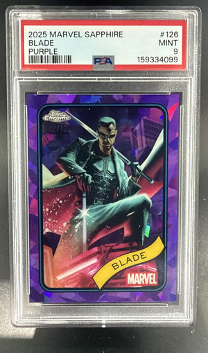 2025 Topps Chrome Marvel Sapphire Blade #126 Purple Refractor /15 PSA 9
