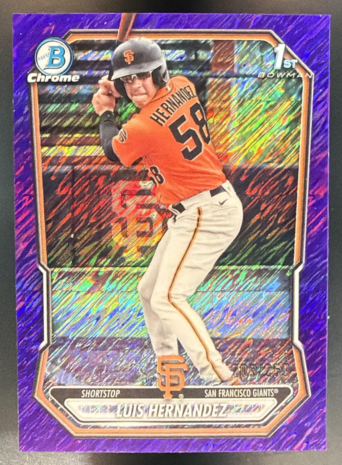 2026 Bowman Chrome Luis Hernandez Purple Shimmer Refractor /250 1st Prospect — front