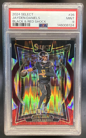 2024 Panini Select Jayden Daniels Concourse Black and Red Prizm Shock RC PSA 9