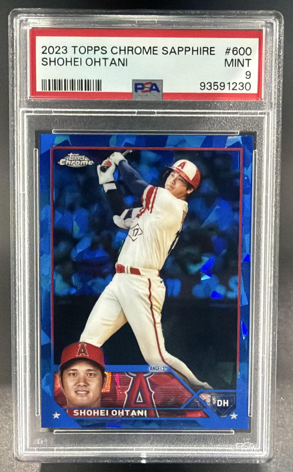 2023 Topps Chrome Sapphire Shohei Ohtani #600 Angels PSA 9 — front