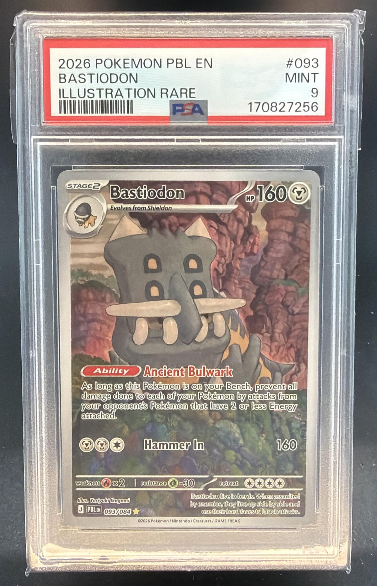 2026 Pokemon Pitch Black Bastiodon #093/084 Illustration Rare PSA 9 — front