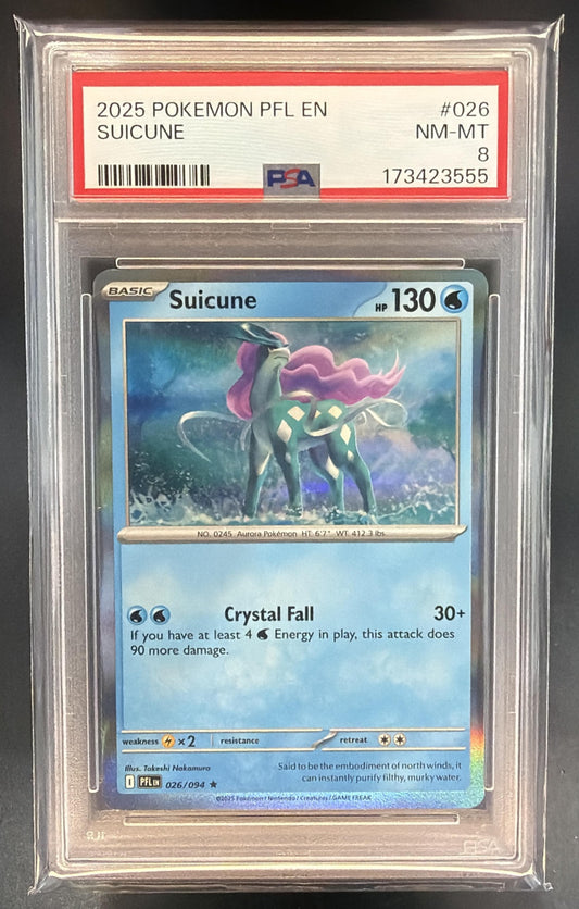2025 Pokemon Phantasmal Flames Suicune #026/094 Rare PSA 8 — front