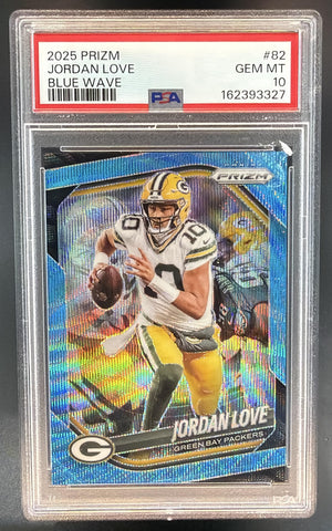 2025 Panini Prizm Jordan Love #82 Blue Wave 37/230 Packers PSA 10