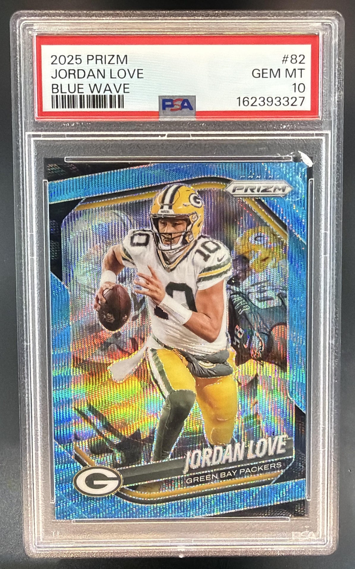 2025 Panini Prizm Jordan Love #82 Blue Wave 37/230 Packers PSA 10 — front