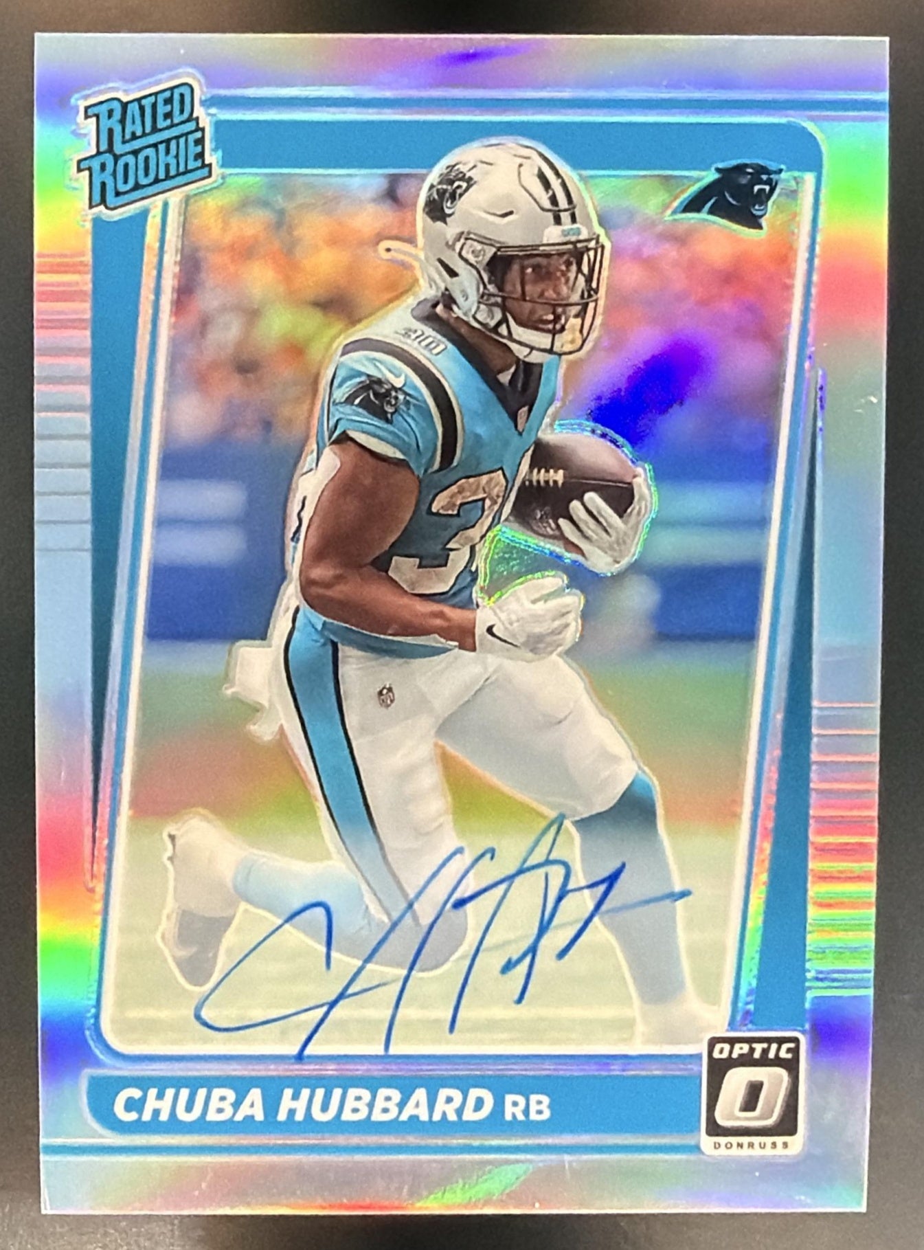 2021 Panini Donruss Optic Chuba Hubbard #225 Rated Rookie RPS Auto Holo /125 RC — front