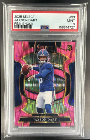 2025 Panini Select Jaxson Dart #93 Concourse Pink Prizm Shock RC Giants PSA 9