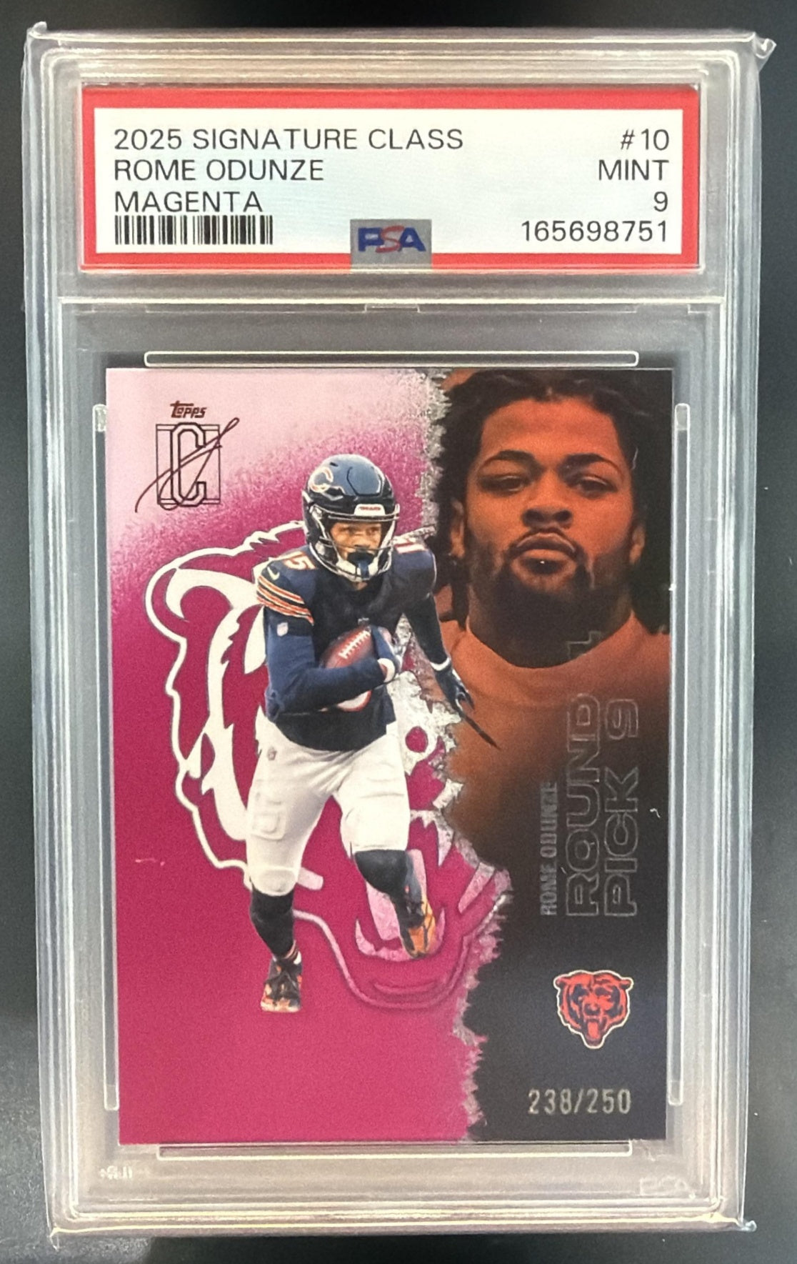 2025 Topps Signature Class Rome Odunze #10 Veteran Magenta Foil /250 PSA 9 — front