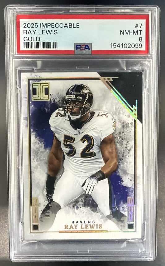 2025 Panini Impeccable Ray Lewis #7 Gold /10 Ravens PSA 8 — front