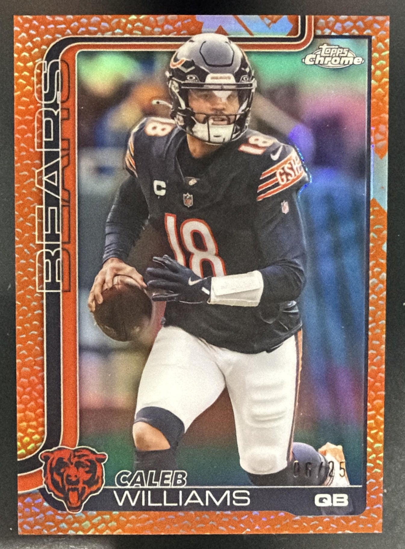 2025 Topps Chrome Caleb Williams #52 Football Leather Orange Refractor /25 — front