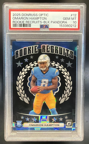 2025 Donruss Optic Omarion Hampton Rookie Black Pandora Prizm /149 RC PSA 10