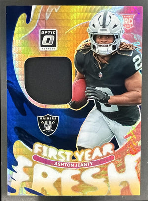 2025 Panini Donruss Optic Ashton Jeanty First Year Fresh Blue Hyper Prizm MEM RC