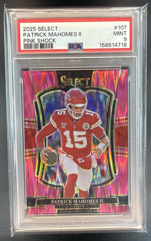 2025 Panini Select Patrick Mahomes II #107 Premier Level Pink Prizm Shock PSA 9