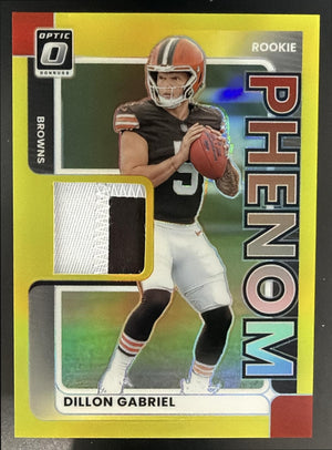2025 Donruss Optic Dillon Gabriel Rookie Phenoms Neon Yellow Prizm /99 MEM RC