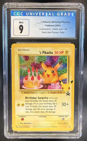 2021 Pokemon Sword & Shield Celebrations Birthday Pikachu #24 Classic CGC 9