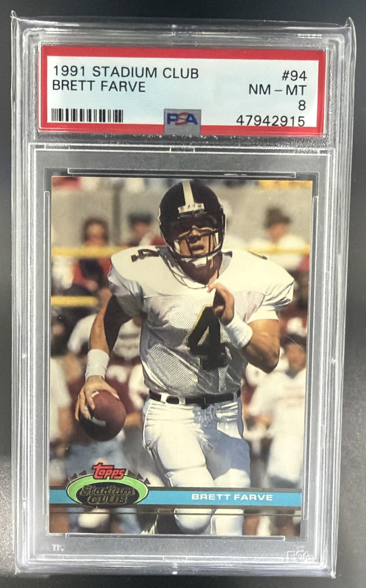 1991 Topps Stadium Club Brett Favre #94 RC Falcons PSA 8 — front